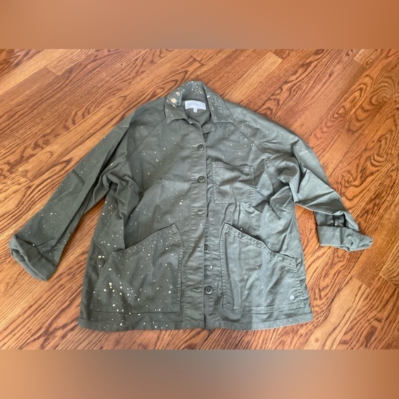 The GREAT. Green Splatter Paint Button Down Top Size 0 - Picture 1 of 7